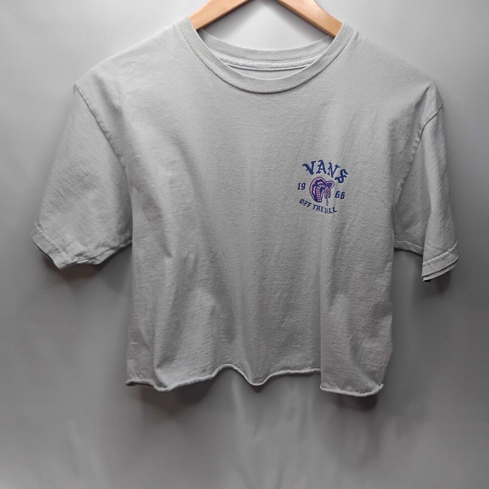 Vans Double Up Cropped Graphic T-Shirt Gray Size Medium Skate Snake And Skull